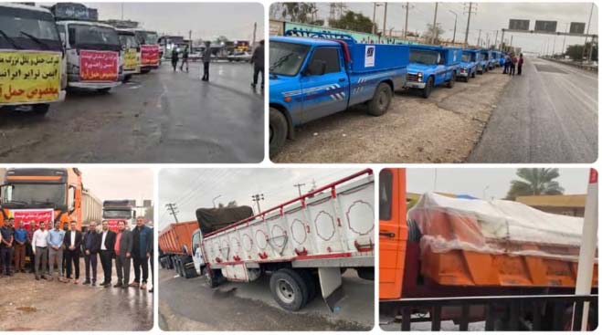 حمل آرد کارخانجات استان با مشارکت ناوگان حمل‌و‌نقل و اداره‌کل غله و خدمات بازرگانی استان هرمزگان‌ در شرایط ناپایدار جوی